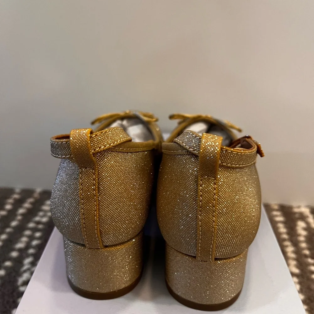 Aerosoles Milena Shoes Girls K1 Gold Metallic Glitter Block Heel Ballet NIB Gift
